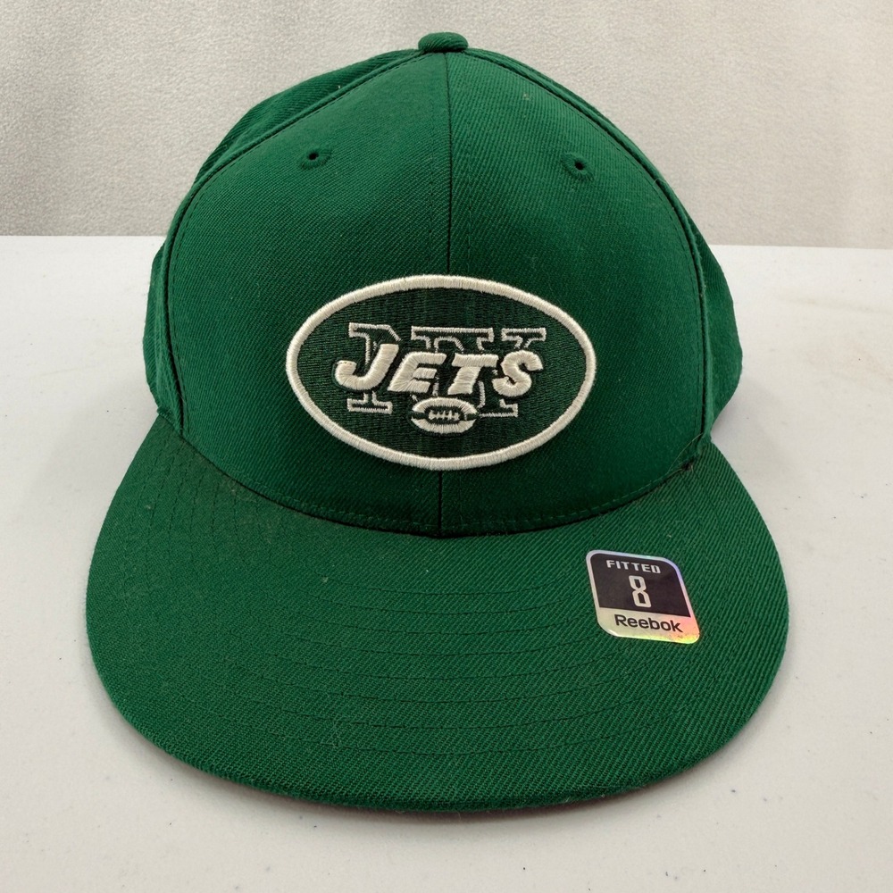 Reebok New York Jets Hat Mens Size 8 Green Fitted NFL Wool Flat Brim Cap